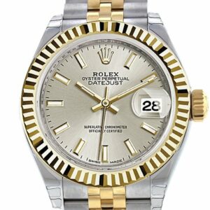 Rolex Datejust 28 Silver Dial Fluted Yellow Gold Two Tone Jubilee Ladies Watch 279173 / None