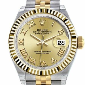 Rolex Datejust 28 Champagne Roman Dial Fluted Yellow Gold Two Tone Jubilee Ladies Watch 279173 /