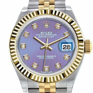 Rolex Datejust 28 Lavender Diamond Dial Fluted Yellow Gold Two Tone Jubilee Ladies Watch 279173 /