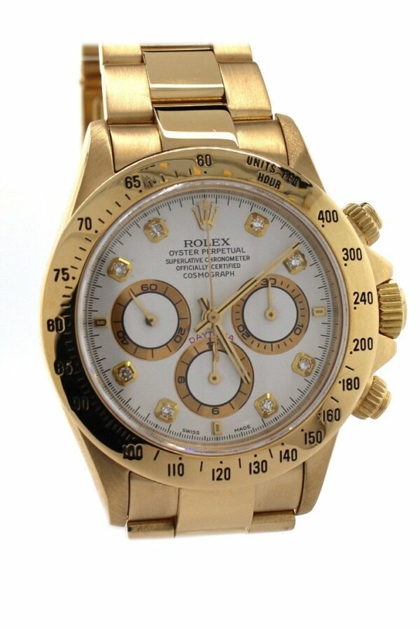 Rolex Daytona Zenith 18K Yellow Gold White Diamonds Dial Watch 16528 / None Pre-Owned-Watches