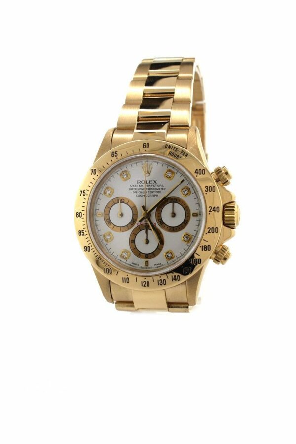 Rolex Daytona Zenith 18K Yellow Gold White Diamonds Dial Watch 16528 Pre-Owned-Watches