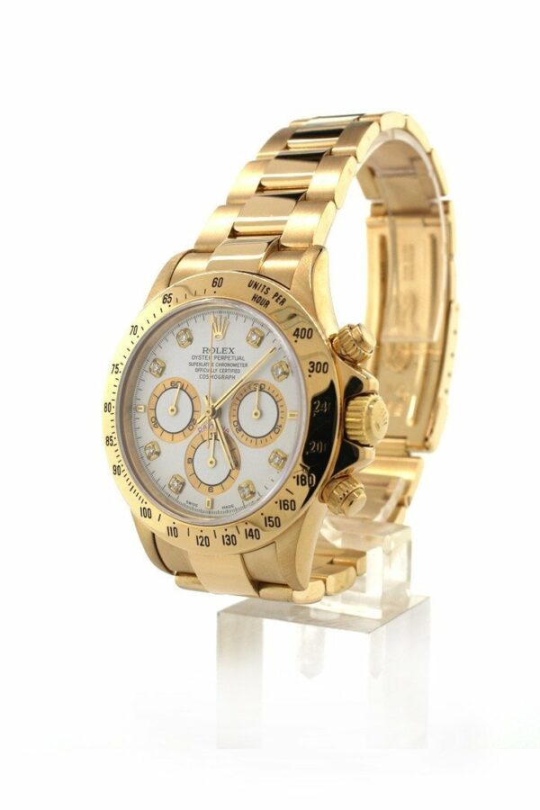 Rolex Daytona Zenith 18K Yellow Gold White Diamonds Dial Watch 16528 Pre-Owned-Watches