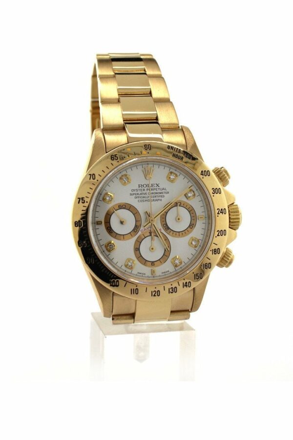 Rolex Daytona Zenith 18K Yellow Gold White Diamonds Dial Watch 16528 Pre-Owned-Watches