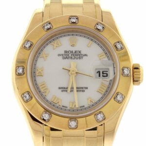 Rolex Oyster Perpetual Pearlmaster 18Kt Yellow Gold Diamond Ladies Watch 80318 White / None