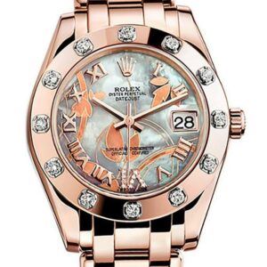 Rolex Pearlmaster 34 Goldust Dream Roman Diamonds Set On Vi Dial 18K Rose Gold Watch 81315 Pearl