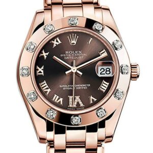 Rolex Pearlmaster 34 Chocolate Set With Diamonds Set On Vi Dial 18K Rose Gold Watch 81315