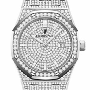 Audemars Piguet Royal Oak Quartz Diamond Dial White Gold Pave Bracelet Watch 67652Bc.zz.1265Bc.01