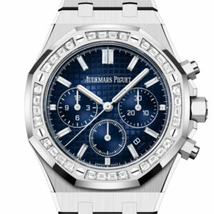 Audemars Piguet Royal Oak Chronograph White Gold Diamond Set Bezel Blue Diamond Baguette Dial Watch 26715BC.ZZ.1356BC.01