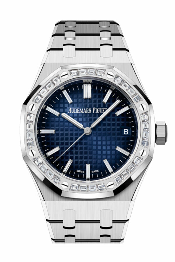 Audemars Piguet Royal Oak Blue Diamond Baguette Dial White Gold Diamond Set Bezel Watch 77451BC.ZZ.1261BC.01