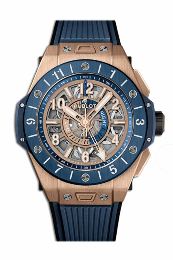 Hublot Big Bang Unico King Gold Blue Ceramic Gmt Mens Watch 471.ol.7128.rx