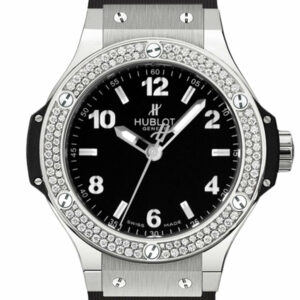 Hublot Big Bang Black Dial Diamond Rubber Ladies Watch 361.sx.1270.rx.1104