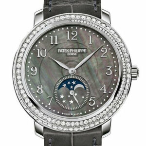 Patek Philippe Complications Black Mother Of Pearl Dial Diamond Bezel 18Kt White Gold Leather 33Mm