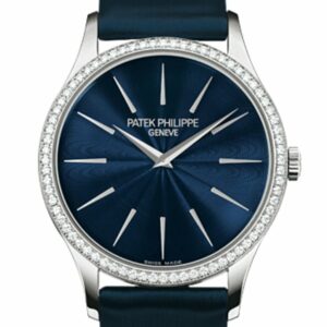 Patek Philippe Calatrava Blue Dial Diamond 18Kt White Gold Ladies Watch 4897G-001