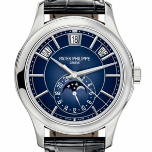 Patek Philippe Complications Blue Sunburst Dial Automatic Mens Annual Calendar Watch 5205G-013