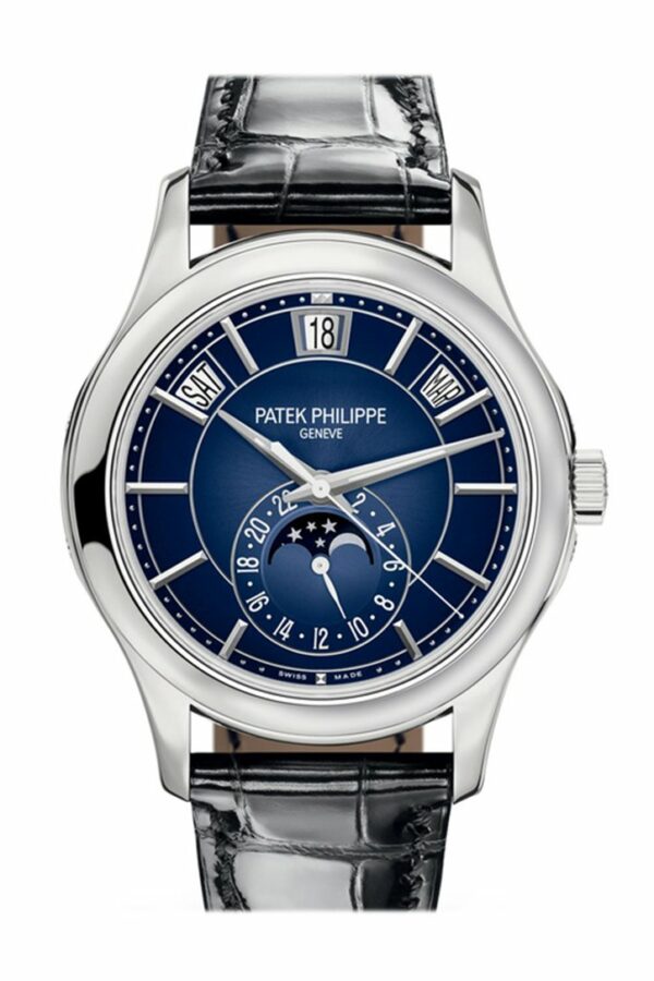 Patek Philippe Complications Blue Sunburst Dial Automatic Mens Annual Calendar Watch 5205G-013