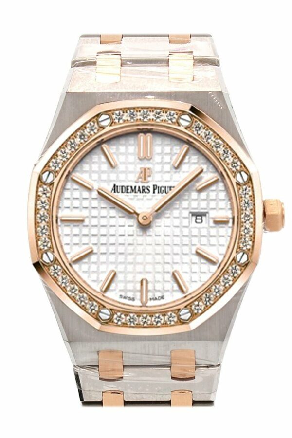 Audemars Piguet Royal Oak 33Mm Silver-Toned Dial 18K Pink Gold With Stainless Steel Ladies Watch