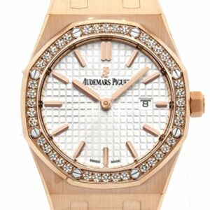 Audemars Piguet Royal Oak 33Mm Silver-Toned Dial Diamond 18K Pink Gold Ladies Watch