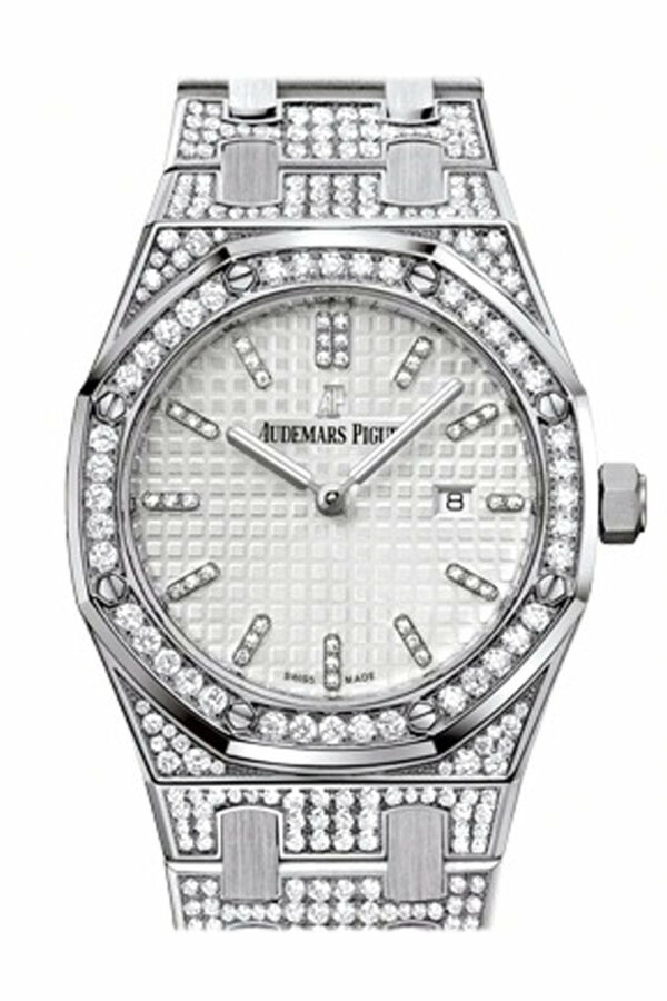 Audemars Piguet Royal Oak 33Mm Silver-Toned Dial Diamond White Gold Ladies 67652Bc.zz.1262Bc.01