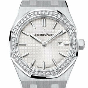 Audemars Piguet Royal Oak 33Mm Silver-Toned Dial Diamond White Crocodile Strap Ladies