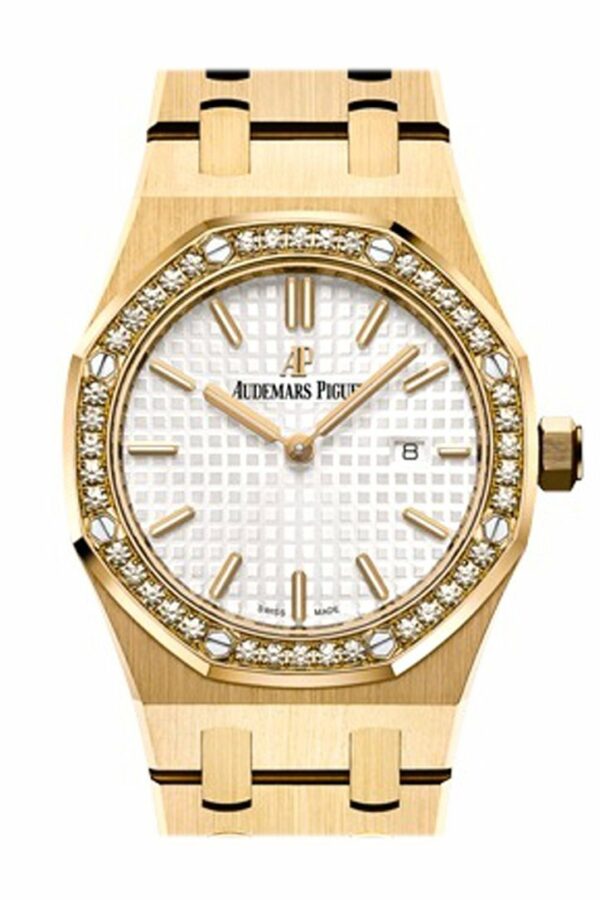 Audemars Piguet Royal Oak 33Mm Silver-Toned Dial Diamond Yellow Gold Ladies 67651Ba.zz.1261Ba.01