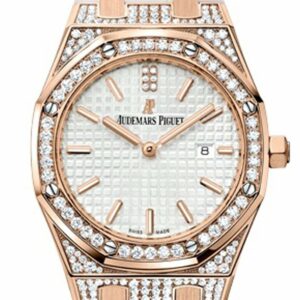 Audemars Piguet Royal Oak 33 Silver-Toned Dial Diamond 18K Pink Gold Ladies 67652Or.zz.d011Cr.01