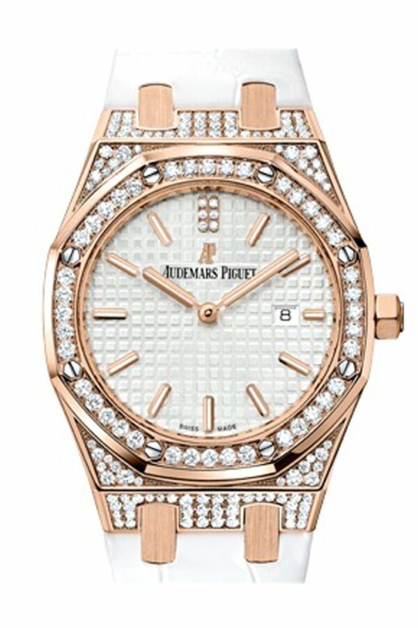 Audemars Piguet Royal Oak 33 Silver-Toned Dial Diamond 18K Pink Gold Ladies 67652Or.zz.d011Cr.01