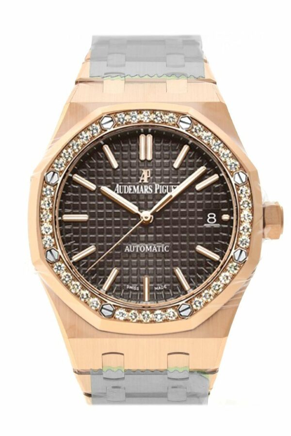 Audemars Piguet Royal Oak 37Mm Brown Dial Automatic 18K Pink Gold Ladies Diamond Watch