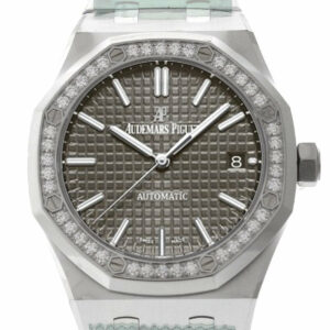 Audemars Piguet Royal Oak 37Mm Grey Ruthenium-Toned Dial Diamond Stainless Steel Watch