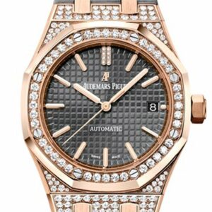 Audemars Piguet Royal Oak 37Mm Slate Grey Dial Diamond 18Kt Rose Gold Grey Alligator Strap Mens