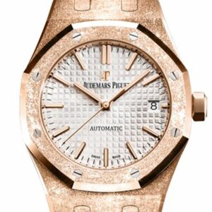 Audemars Piguet Royal Oak 37Mm Silver-Toned Dial Hammered 18K Pink Gold Automatic