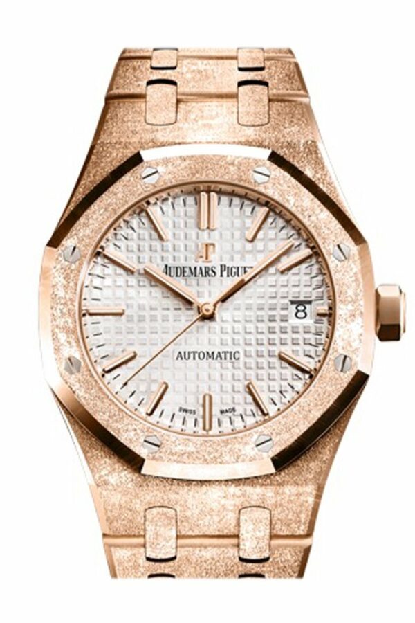 Audemars Piguet Royal Oak 37Mm Silver-Toned Dial Hammered 18K Pink Gold Automatic