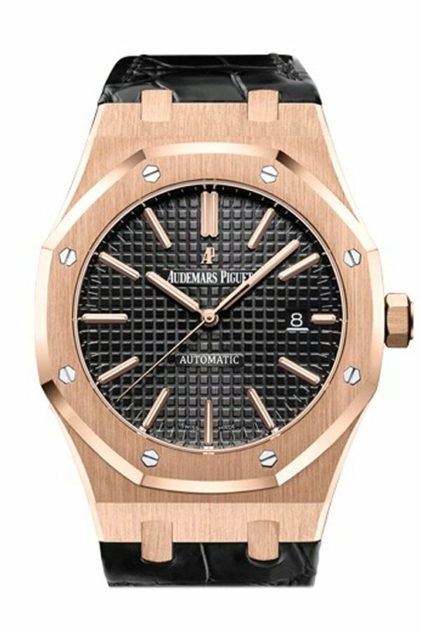 Audemars Piguet Royal Oak 41Mm Black Dial Pink Gold Alligator Strap Watche 15400Or.oo.d002Cr.01