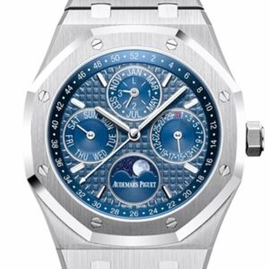 Audemars Piguet Royal Oak 41Mm Blue Dial White Gold Applied Hourmarkers Stainless Steel Mens Watch