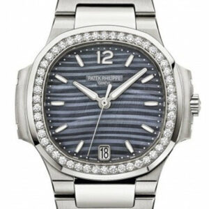 Patek Philippe Nautilus Blue Tinted Mother Of Pearl Dial Ladies Diamond Watch 7018/1A-010