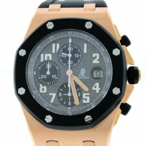 Audemars Piguet Royal Oak Offshore Black Dial 18Kt Rose Gold Rubber Chronograph Mens Watch