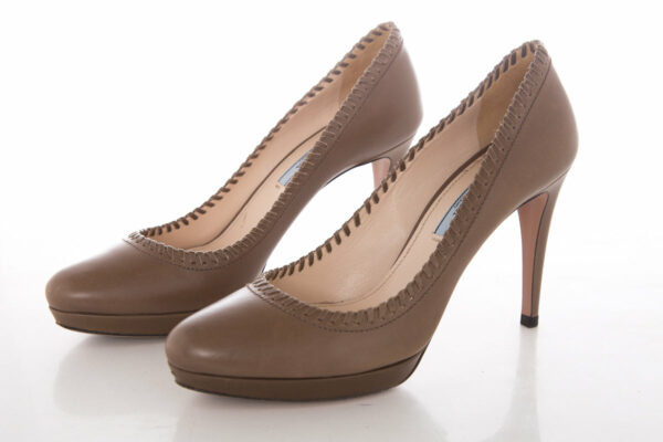 Prada Taupe Leather Pumps SZ 38 - Image 4