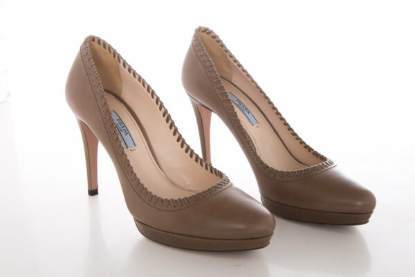 Prada Taupe Leather Pumps SZ 38 - Image 2