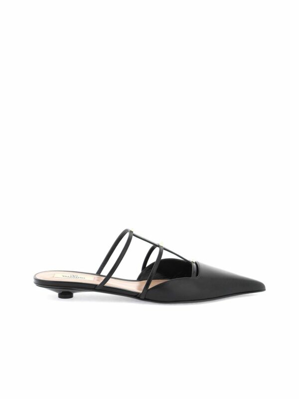 Smooth Leather Rockstud Wispy Mules 0