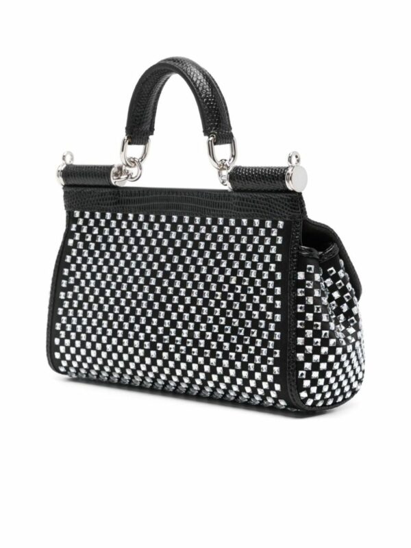 Leather Trim Foldover Top Bag With Crystal Embellishment 2