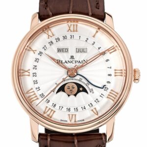 Blancpain Villeret Moonphase White Dial 18Kt Rose Gold Brown Leather Mens Watch 6654-3642-55B