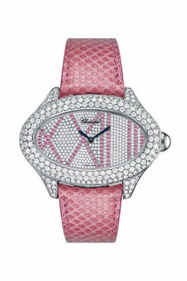 Chopard Montres Dame Cat Eye Diamond Dial Pink Lizard Skin Ladies Quartz Watch137146-1004 Watch