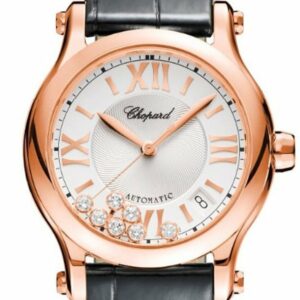 Chopard Happy Sport 36Mm Silver Guilloche Dial 18K Rose Gold And Diamonds Ladies Watch 274808-5001 /