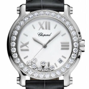 Chopard Happy Sport 36Mm Diamonds Set On Bezel 7 Floating Inside Dial Watch 278475-3037 White