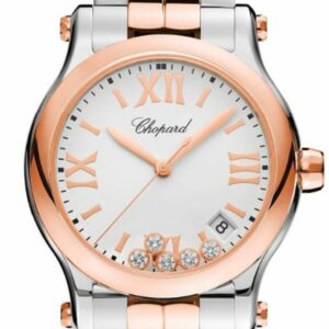 Chopard Happy Sport 36Mm Quartz 18K Rose Gold Stainless Steel And Diamonds Watch 278582-6002 Silver