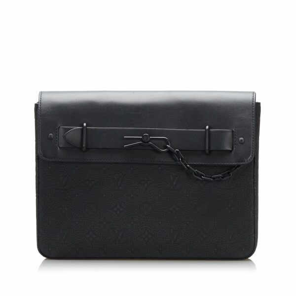 Black LV Monogram Taurillon Pochette Steamer Clutch Bag