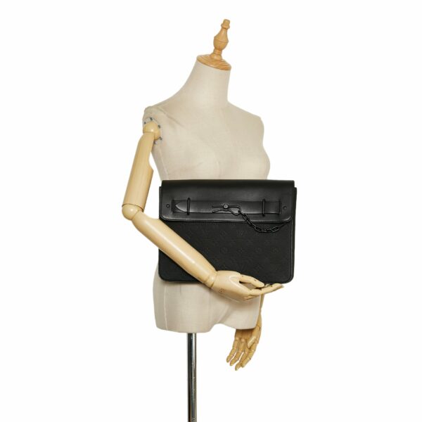 Black LV Monogram Taurillon Pochette Steamer Clutch Bag - Image 9