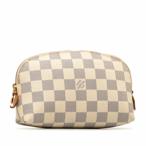 White LV Damier Azur Cosmetic Pouch - Image 2