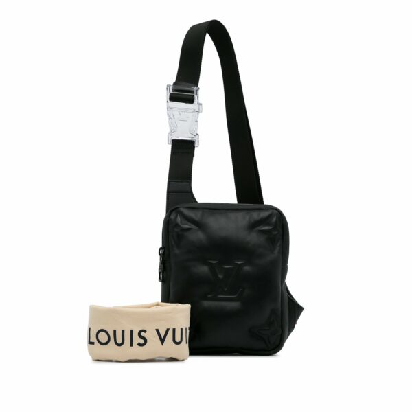 Black LV Monogram A4 Lambskin Puffer Asymmetrical Sling Bag - Image 11