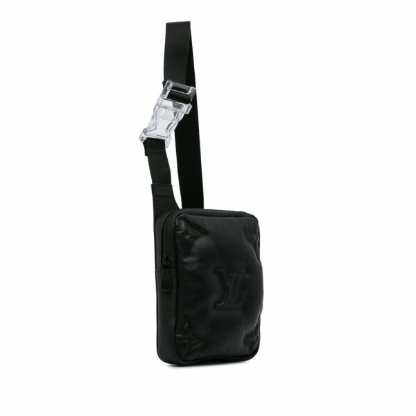 Black LV Monogram A4 Lambskin Puffer Asymmetrical Sling Bag - Image 2