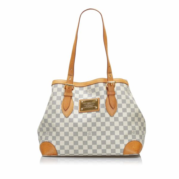 White LV Damier Azur Hampstead MM Tote Bag